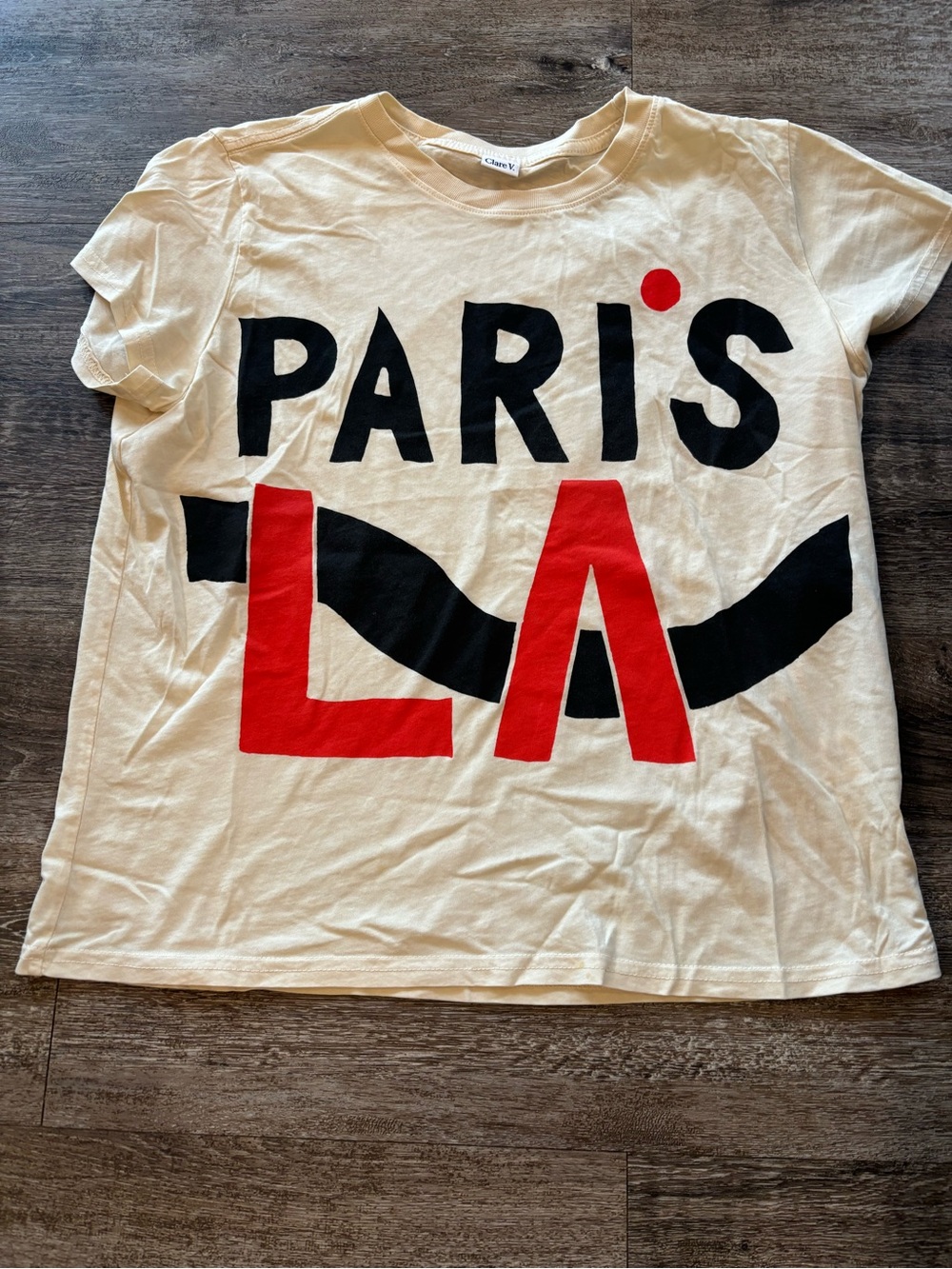 Clare V Paris LA Graphic Tee - White with Black & Red Print